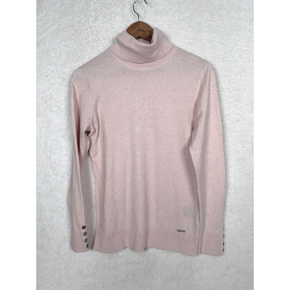 Tommy Hilfiger Turtleneck Sweater Womens Medium Pink Preppy Button Cuff Knit